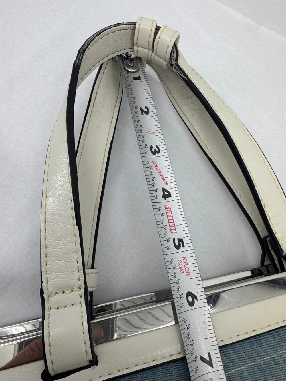 CXL by Christian LaCroix Giulia Satchel Purse, Denim Light Blue w/ Cream Stripes